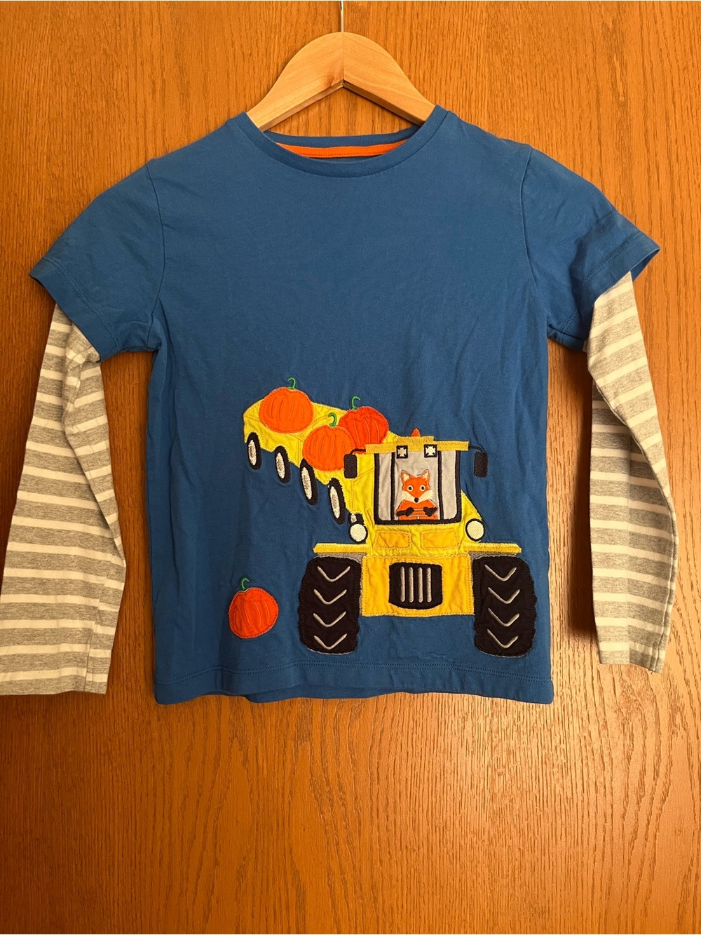 Mini Boden Blue Tractor Pumpkin Fox Layered Tee Size 7-8 years